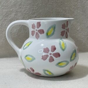 Faiancas Primacera Portugal Hand painted Pink Floral Pattern‎ Water Pitcher Vase